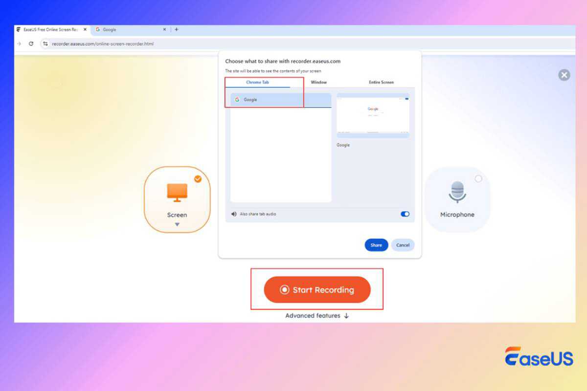 easeus recexperts online screen recorder record chrome tab