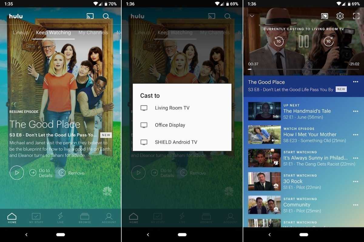 Hulu app with casting to an Nvidia Shield TV and Smart TVs