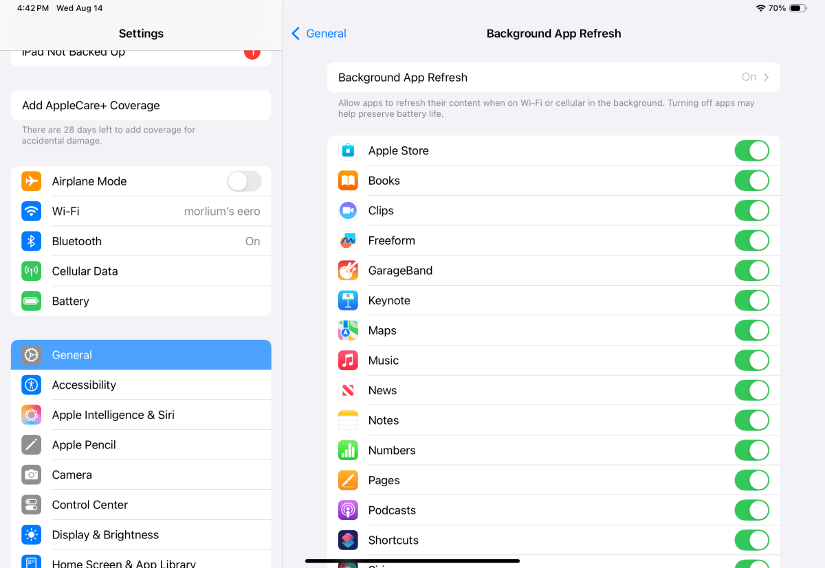 iPad background app refresh settings