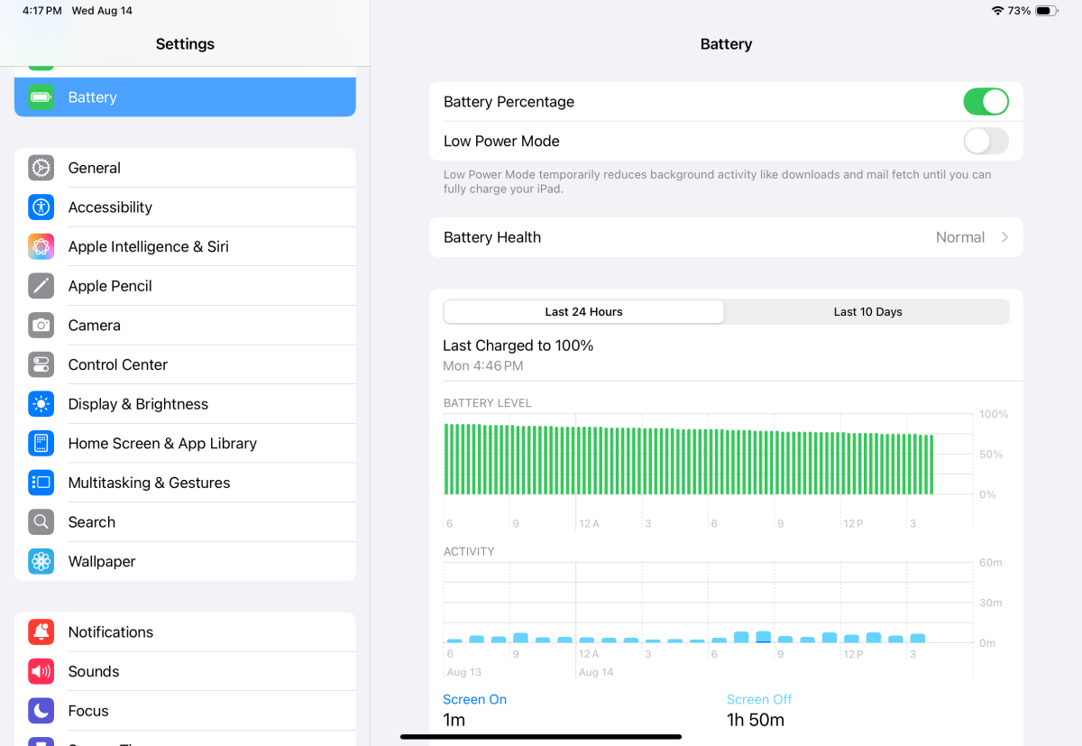 iPad battery settings