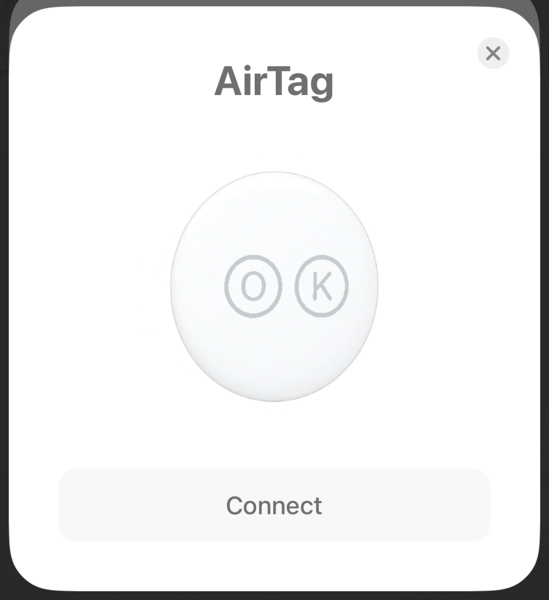 Pantalla de conexión de AirTag