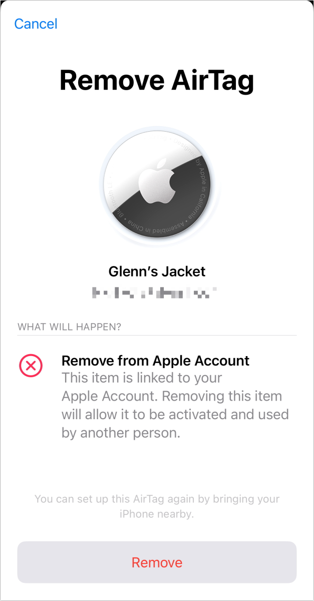 How to remove an item from Find My