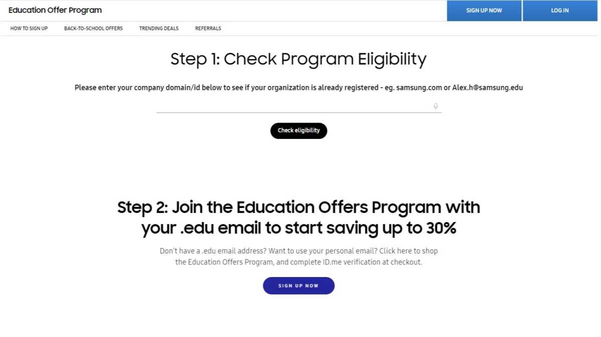 Samsung Education Offer Program sign up page