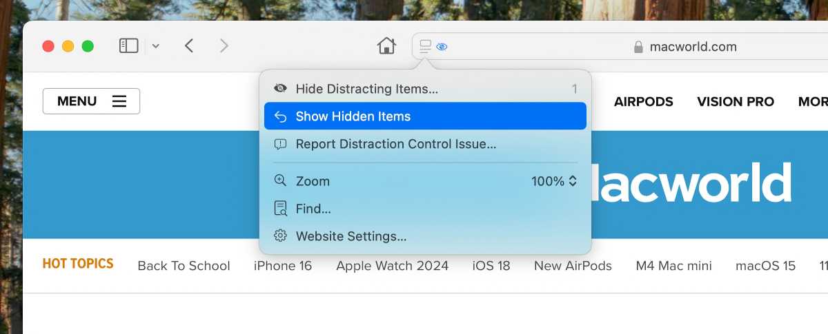 macOS Sequoia Distraction Control: show hidden items