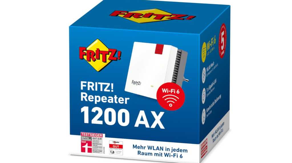 Image: HÃ¶here WLAN-Reichweite fÃ¼r 69 Euro: AVM Fritz Repeater 1200 AX im Angebot bei Amazon