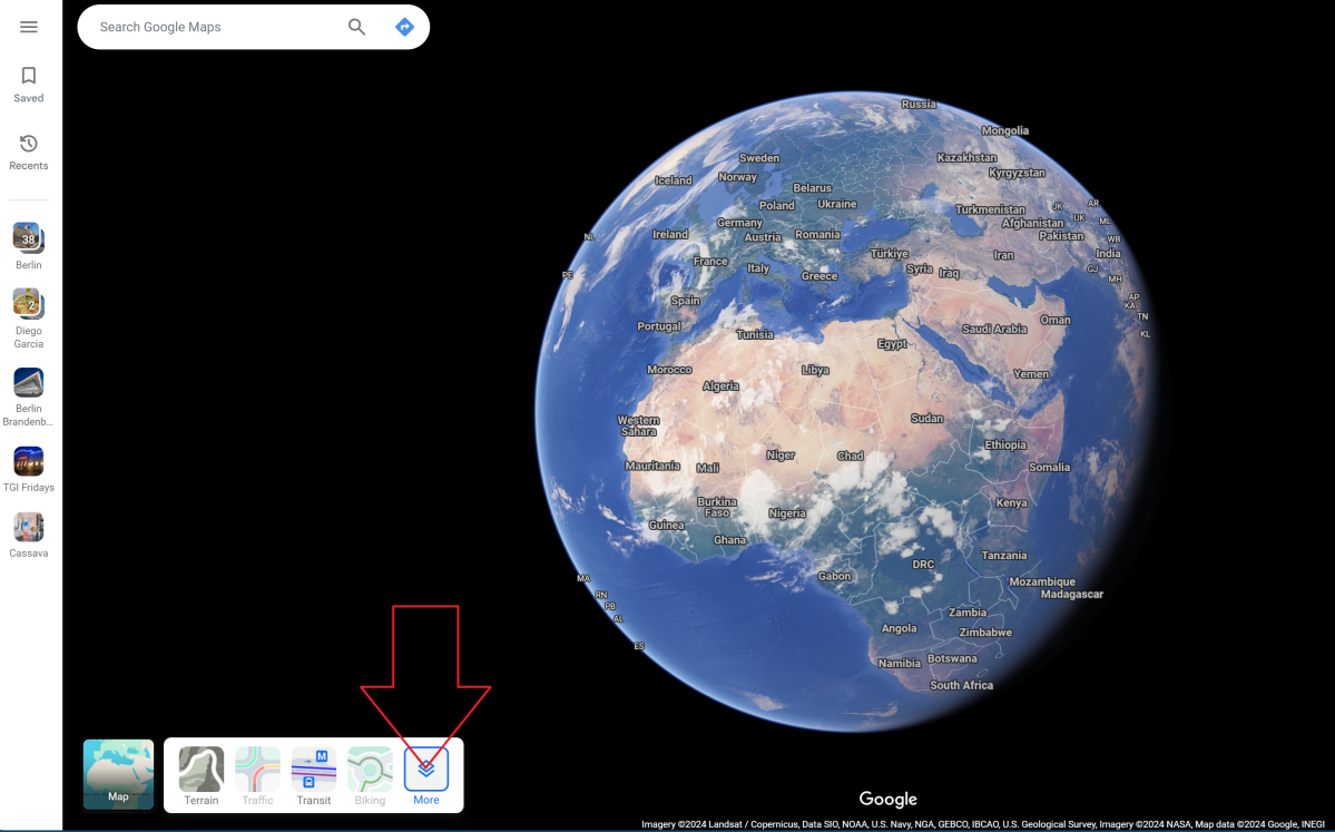 Google Maps in Space Earth