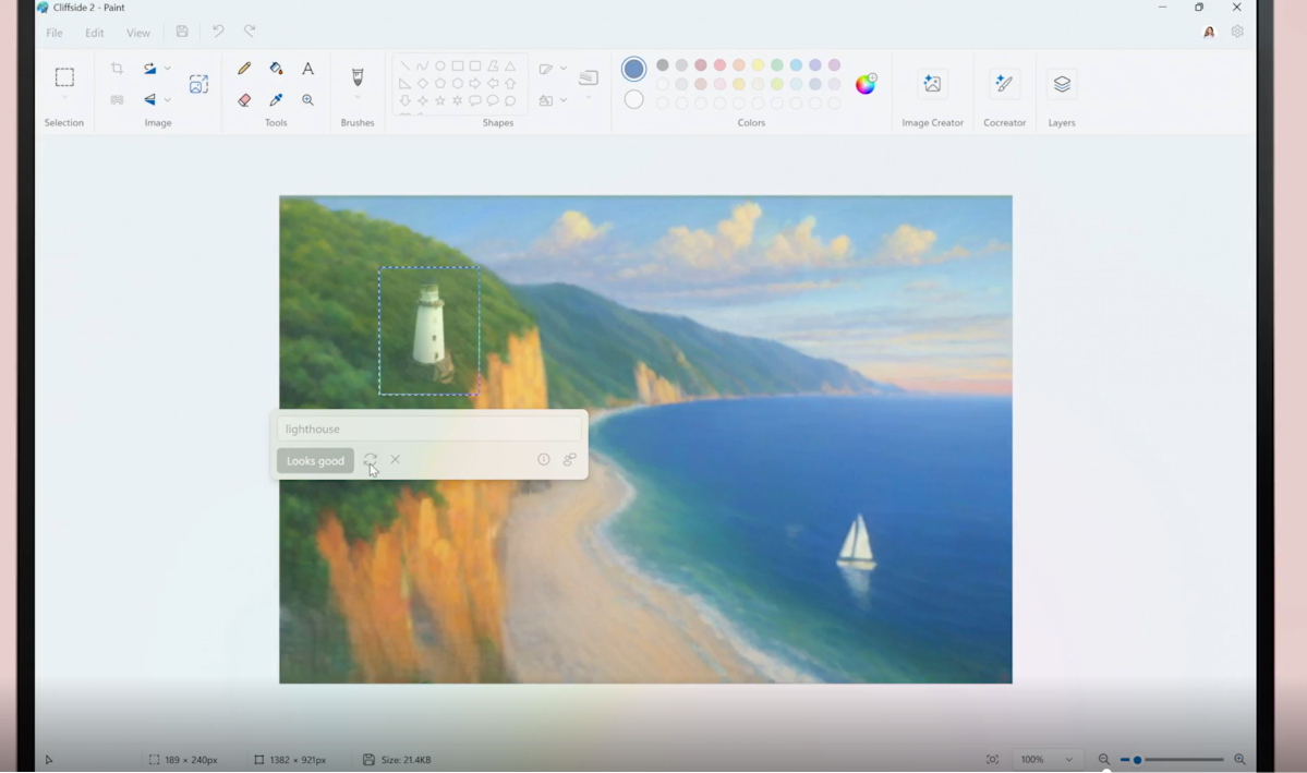 Pintura de relleno generativo de Microsoft Windows 11