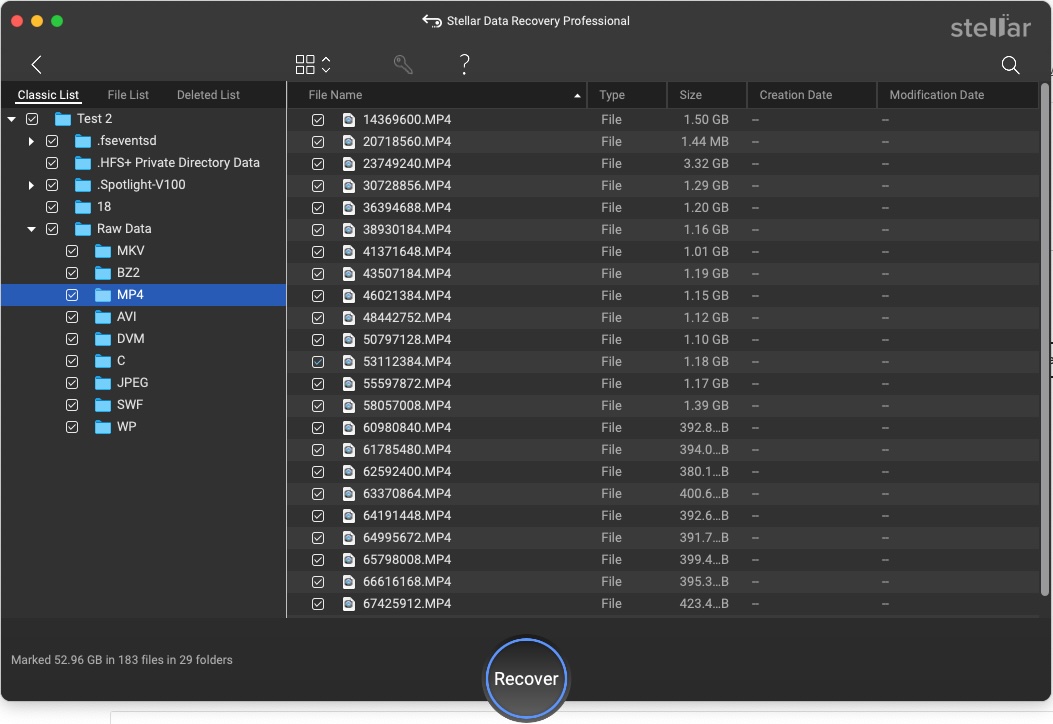 Stellar1 Clasificación de archivos MP4 recuperados en Stellar Data Recovery