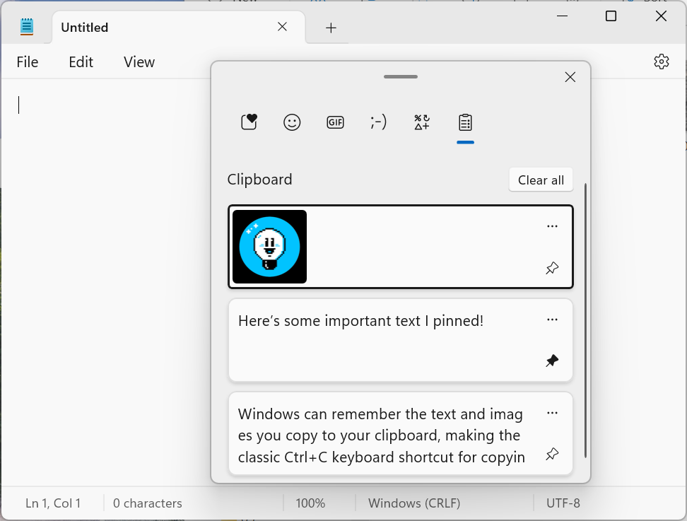 Windows 11 Clipboard history screenshot