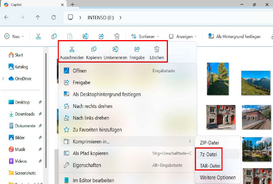 verwenÜber den Windows-Explorer lassen sich Dateien und Ordner nun auch ohne Zusatztool als 7z- oder TAR-Archive packen. Hinzu kommt die neue Beschriftung wichtiger Schaltflächen.