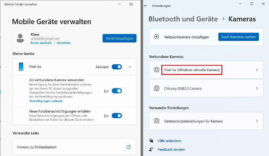 Android-Smartphones lassen sich unter Windows 11 jetzt als Webcam nutzen. Nach mehreren Einrichtungsschritten ist das Telefon als virtuelle Kamera konfiguriert und damit startklar.