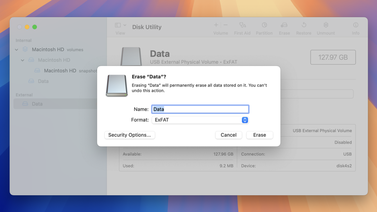 erase disk in disk utility