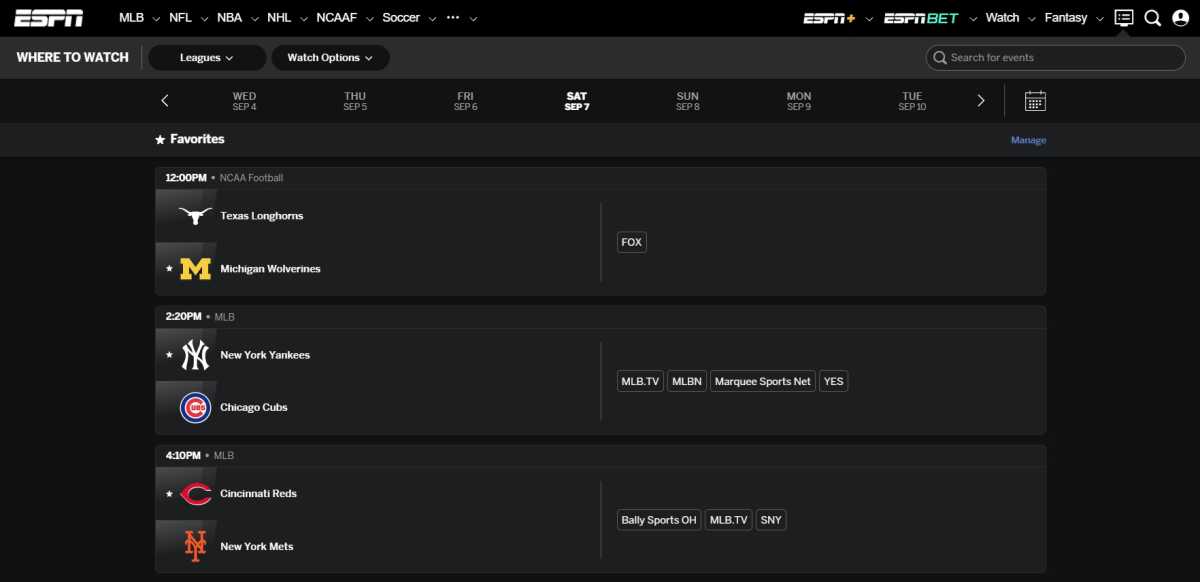 ESPN's Where to Watch website