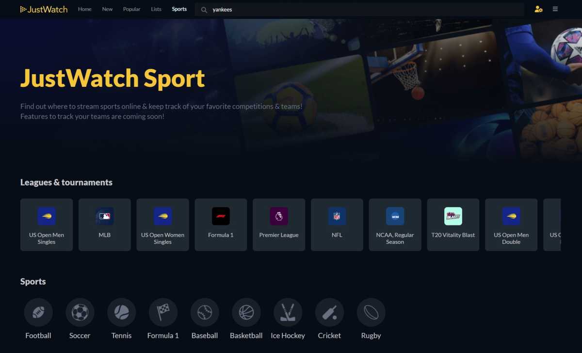 JustWatch Sport page