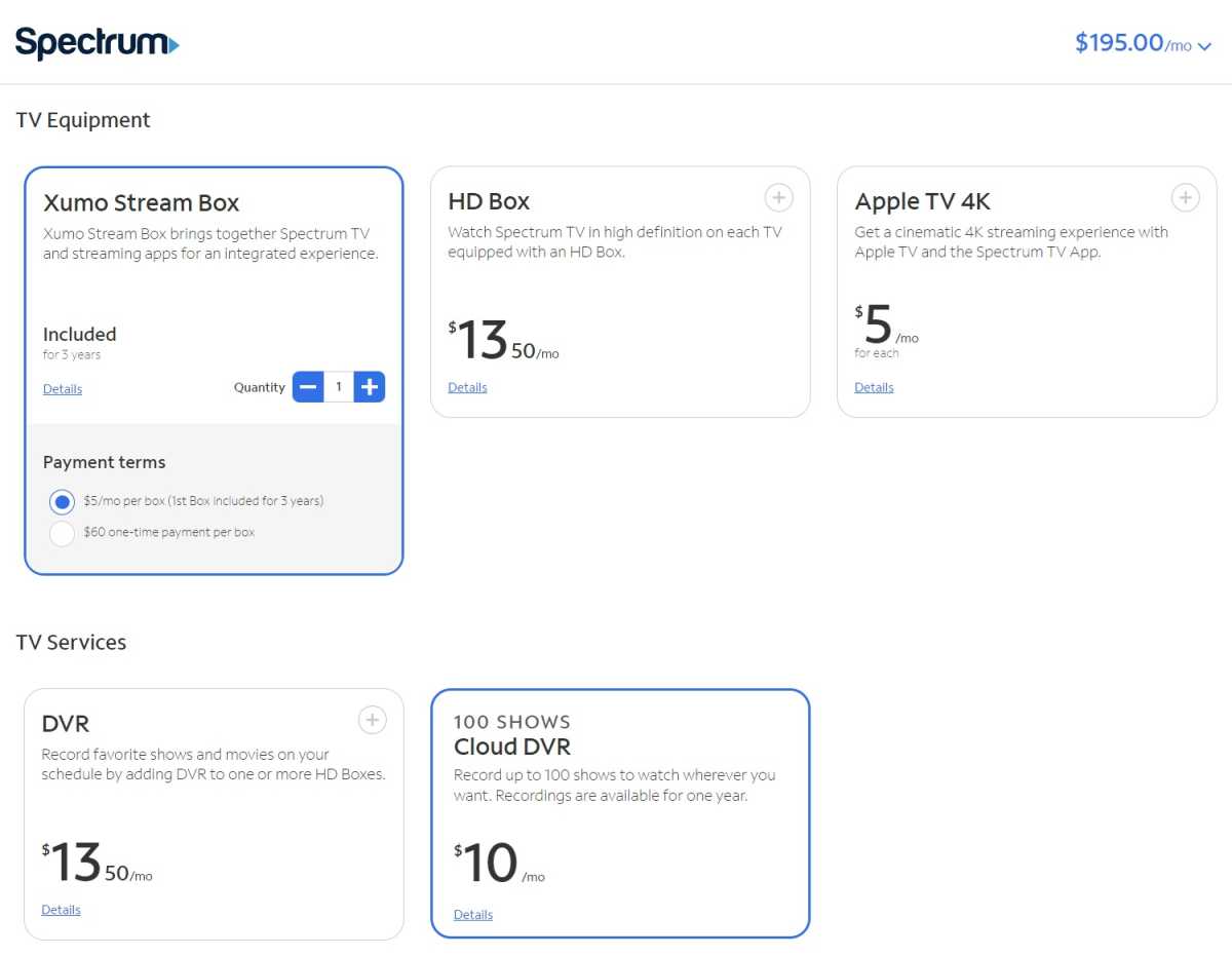 Spectrum TV equipment and DVR fees
