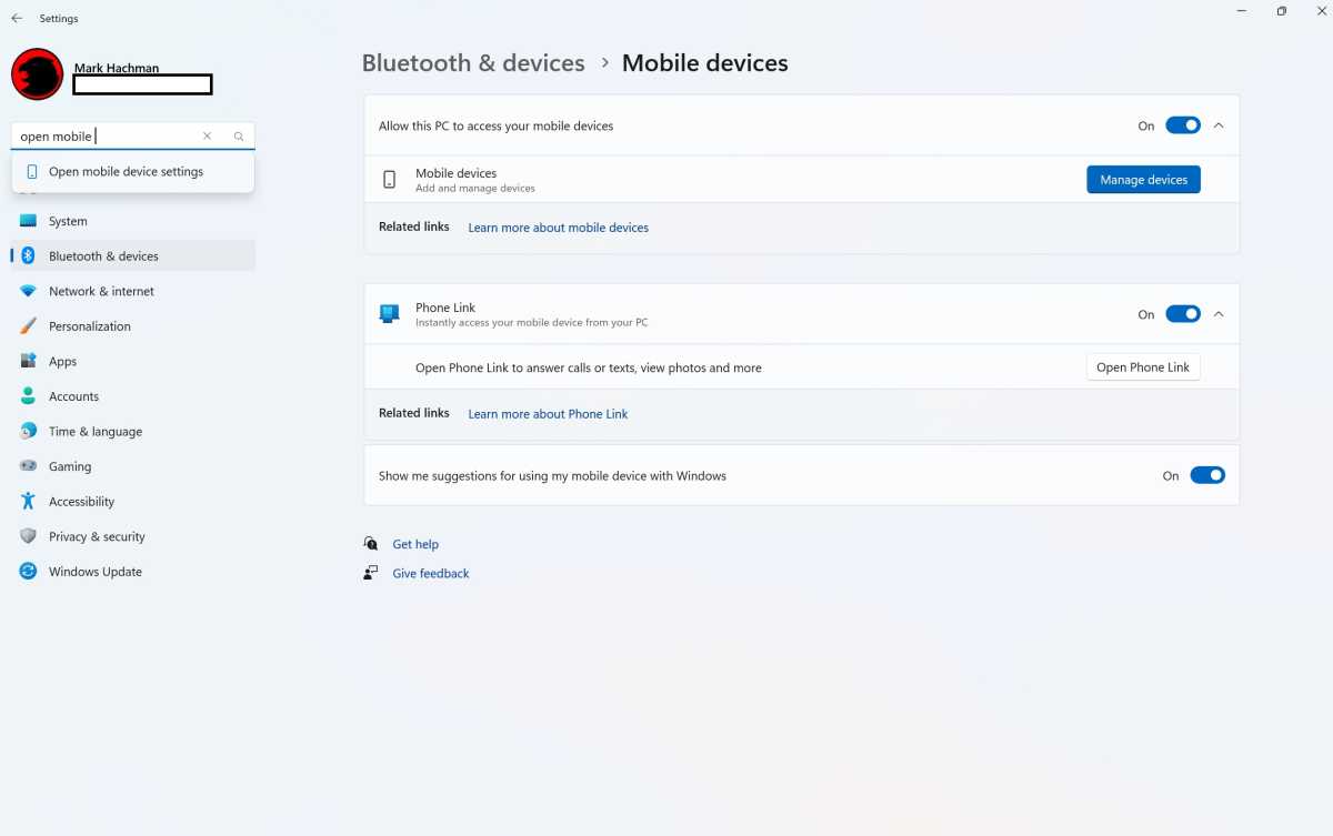 Windows 11 Bluetooth settings menu mobile devices