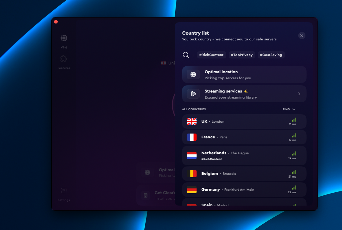 Lista de servidores ClearVPN