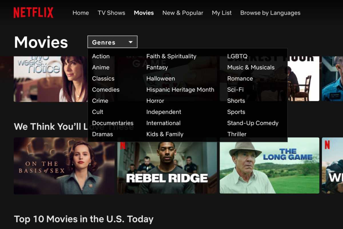 Netflix genre menu