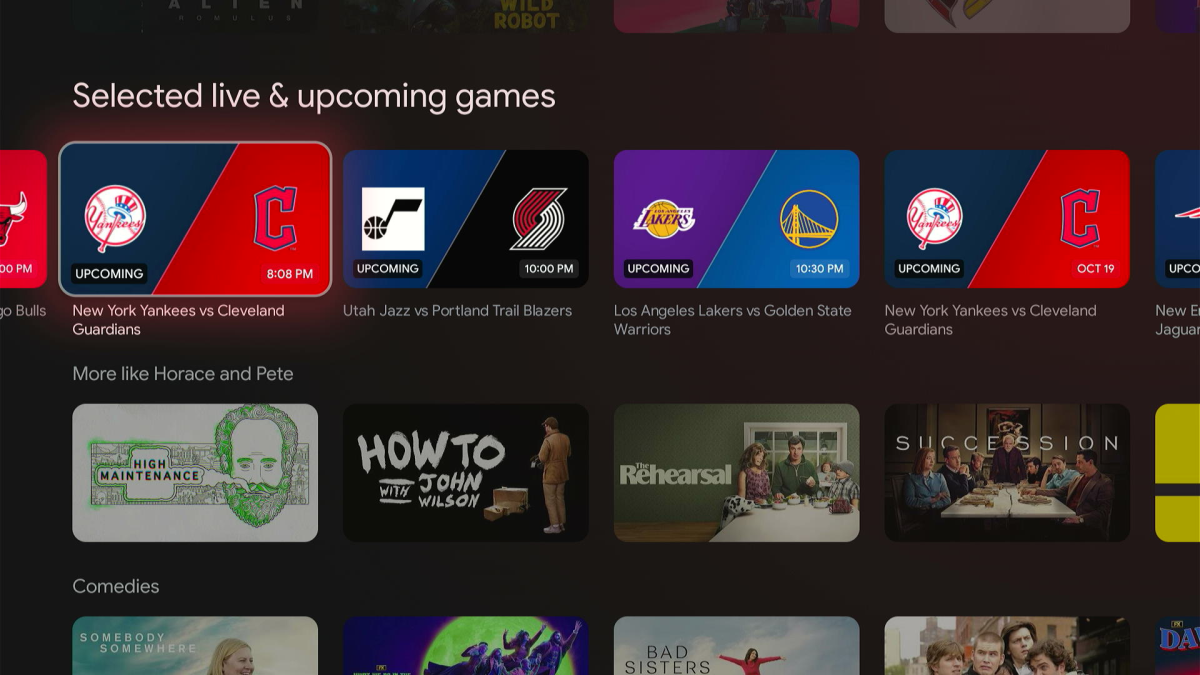 Live sports recommendations on the Google TV home screen