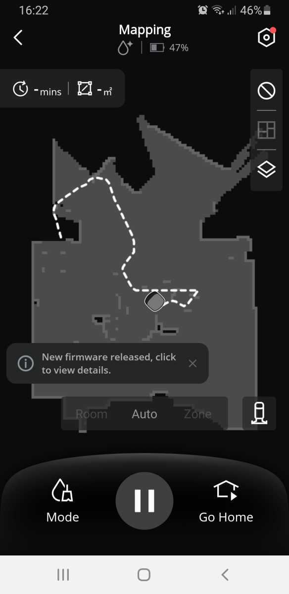 A screenshot of the eufy S1 Pro robot vacuum and mop mapping screen on the eufy clean app.