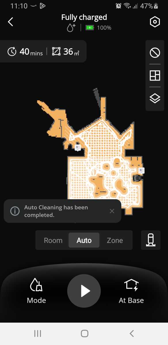 A screenshot of the eufy S1 Pro map screen post-clean