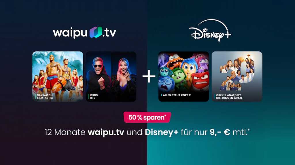 Image: 1 Jahr Waipu.tv und Disney+ fÃ¼r 9 Euro statt 17,99 Euro pro Monat