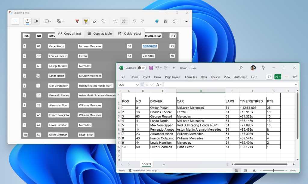 Image: Snipping Tool kopiert jetzt Tabellendaten aus Screenshots