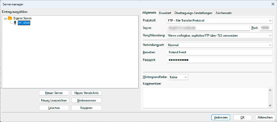 FTP-Clients wie Filezilla bieten an, die Zugangsdaten zu häufig benutzten FTP-Servern zu speichern. Diese Daten sind nach dem Verlust der Festplatte frei zugänglich.