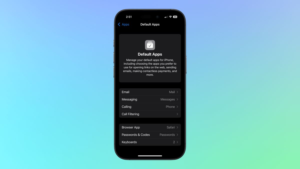 Default app for iOS 18.2