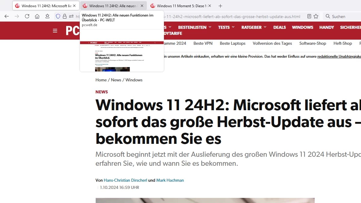 Firefox 131: Tab-Vorschau