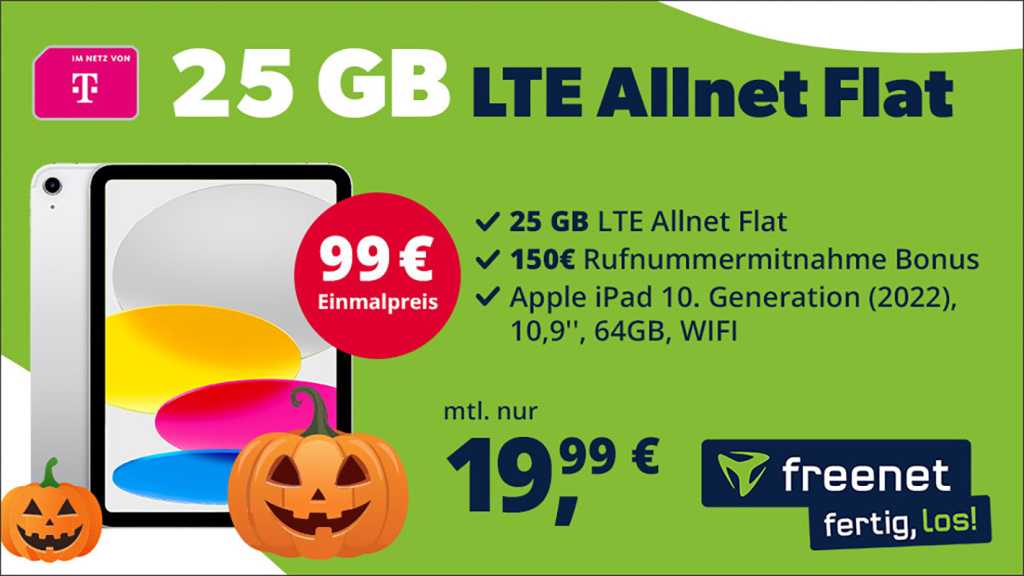 Image: Telekom-Handytarif mit 25 GB Flatrate zusammen mit Apple iPad fÃ¼r 19,99 Euro im Monat bei Freenet