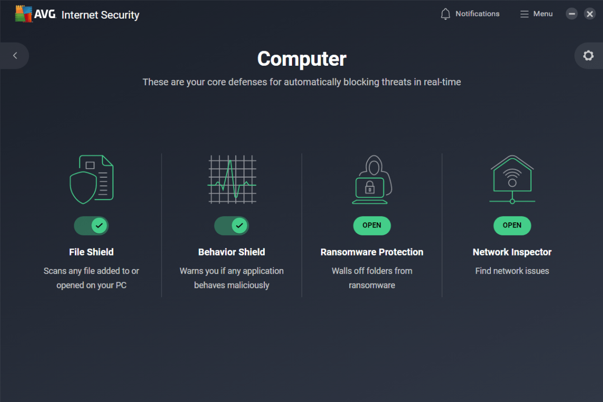 AVG Internet Security - Computer tile menu (Oct 2024)