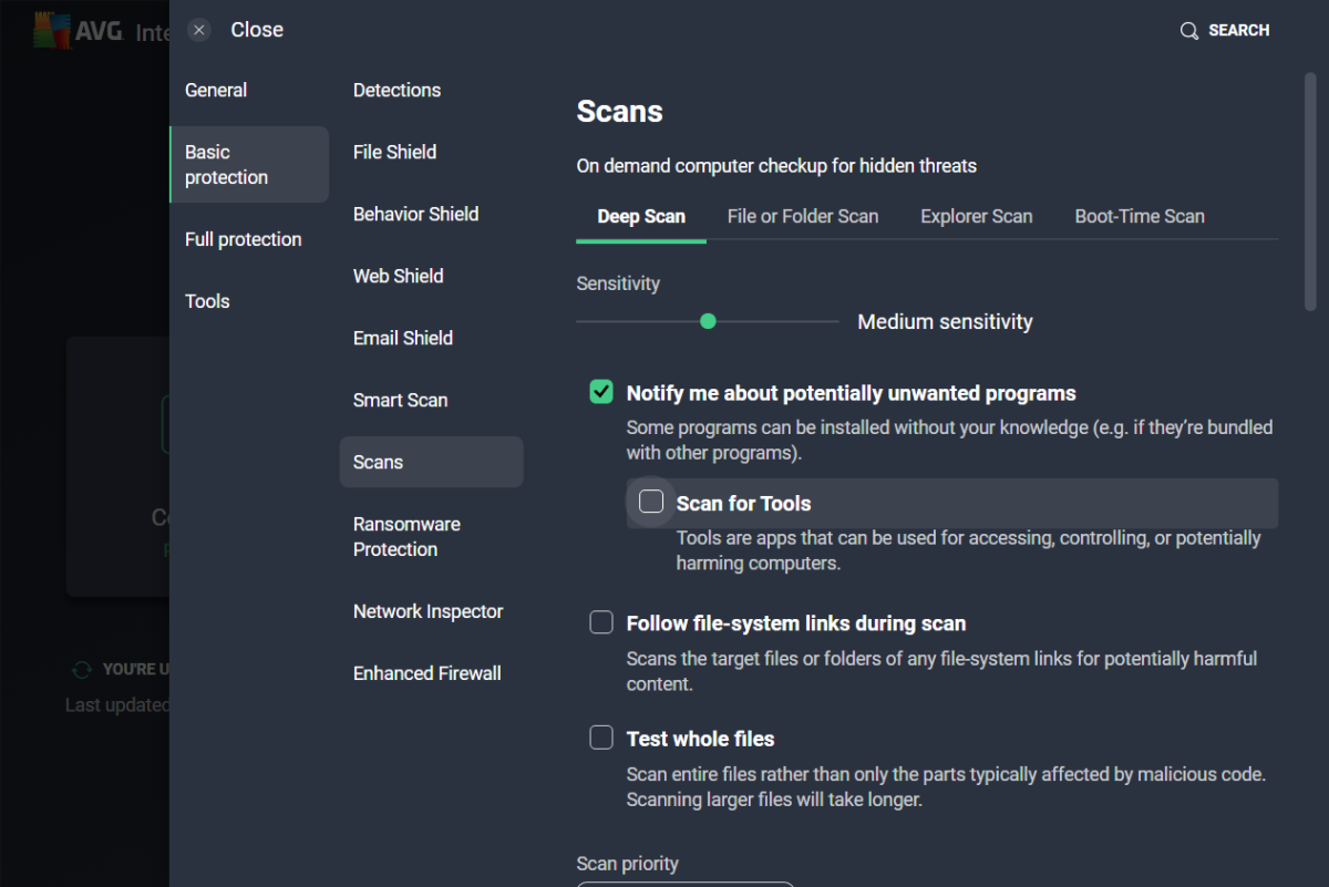 AVG Internet Security scan settings (Oct 2024)