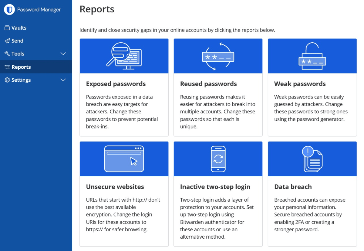 Bitwarden password health reports