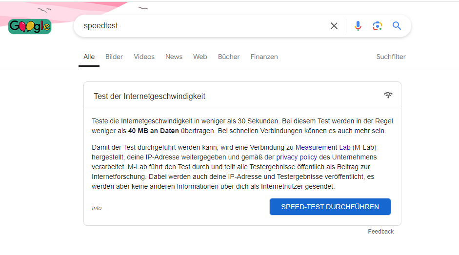 Sie können Ihre Internetgeschwindigkeit mit der Google-Suche testen