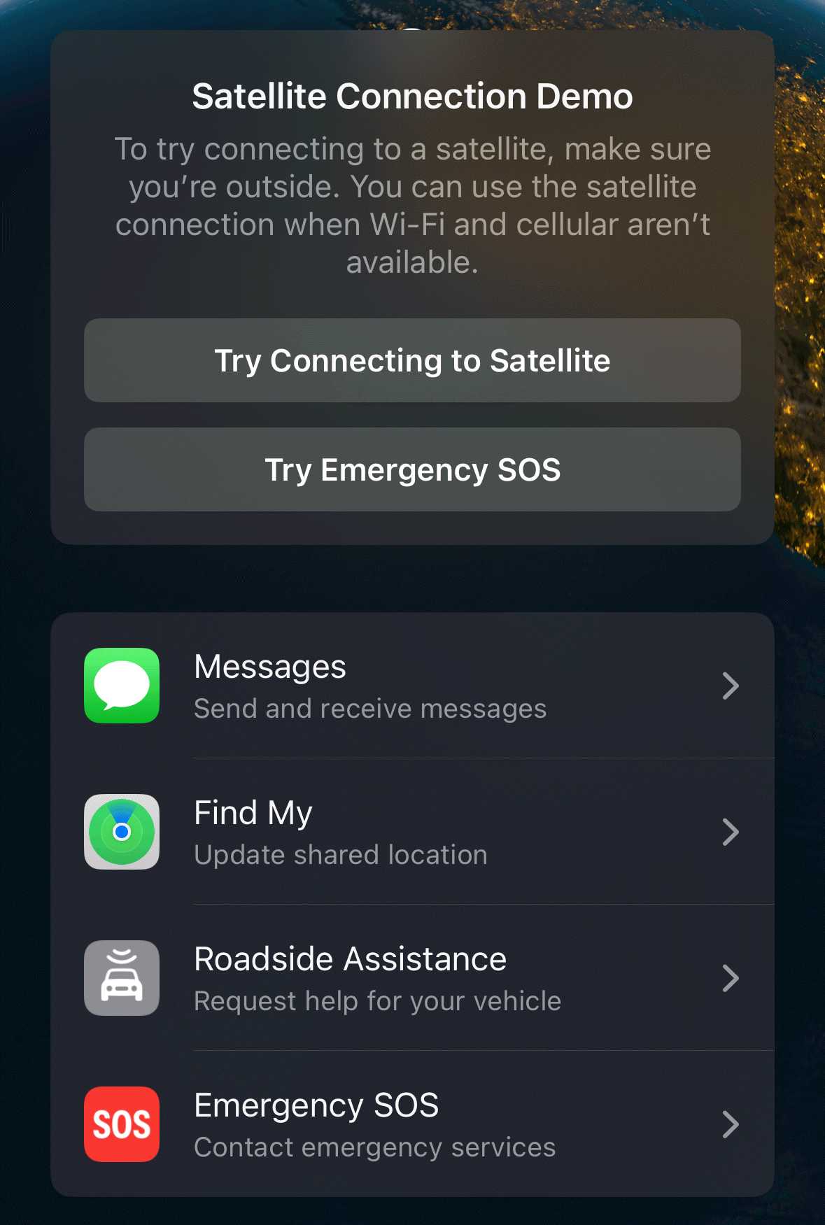 iOS Satellite Demo Screen