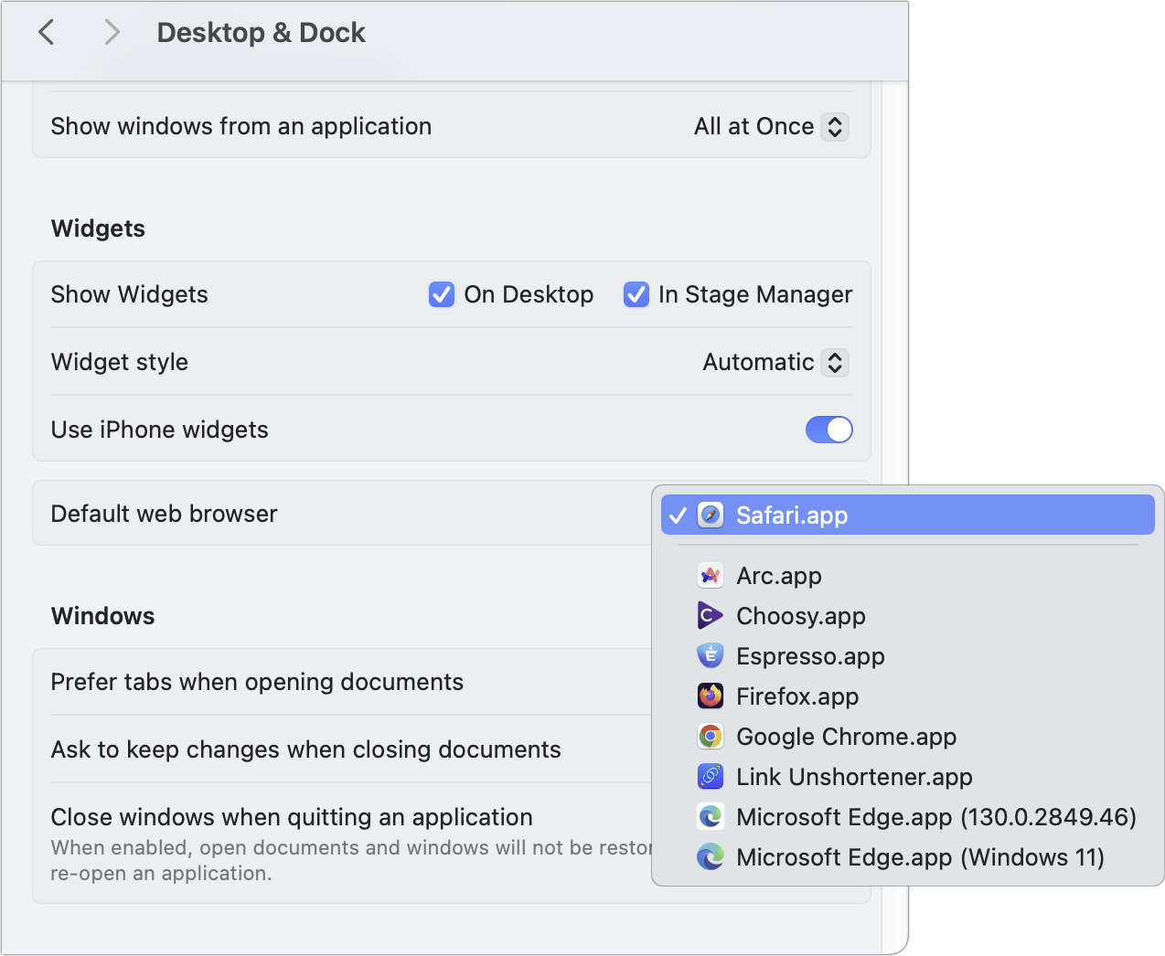macOS sets default browser