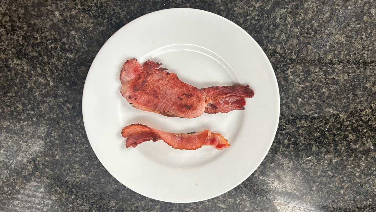 Seared bacon on a plate