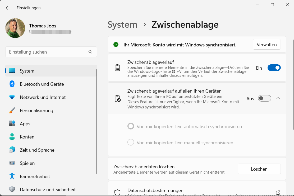 Verwalten des Zwischenablage-Verlaufs in Windows 11