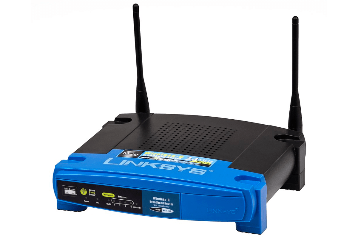 A Linksys WRT54G, the OG of routers