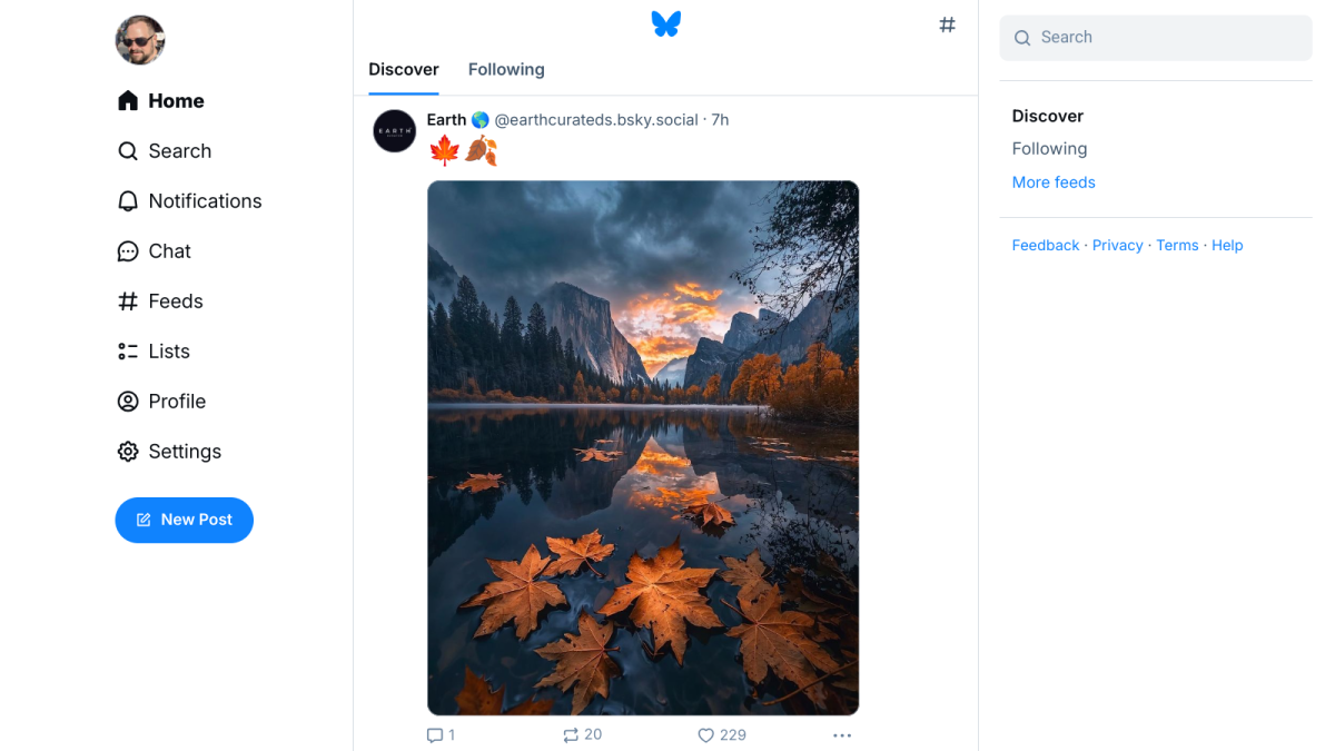 Bluesky social media Discover feed screenshot