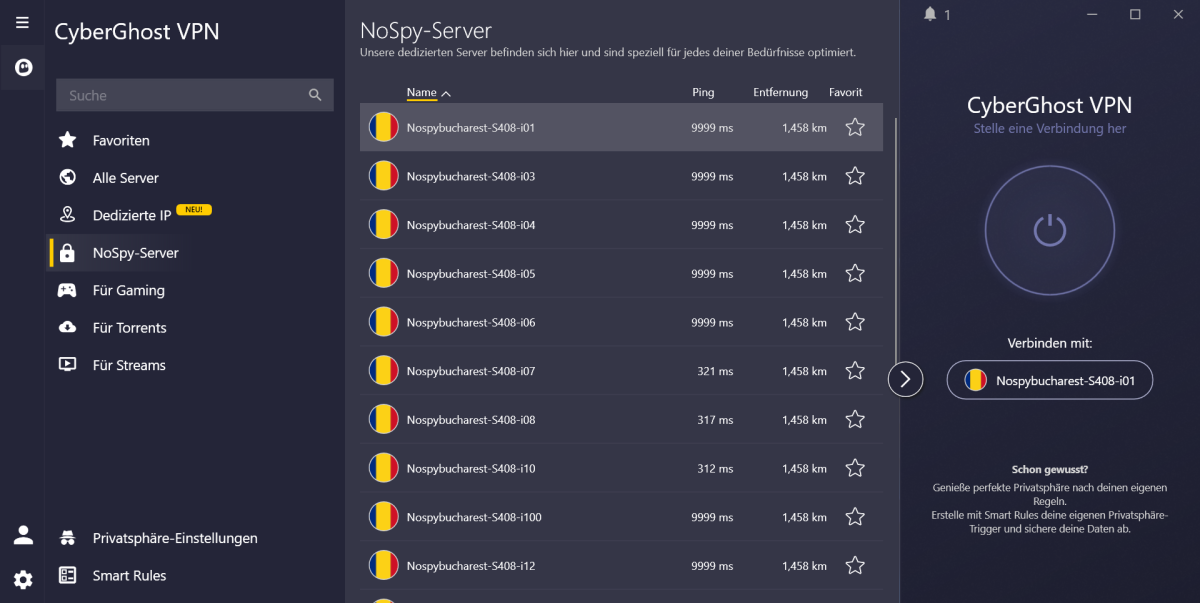 Cyberghost VPN - Nospy -Server