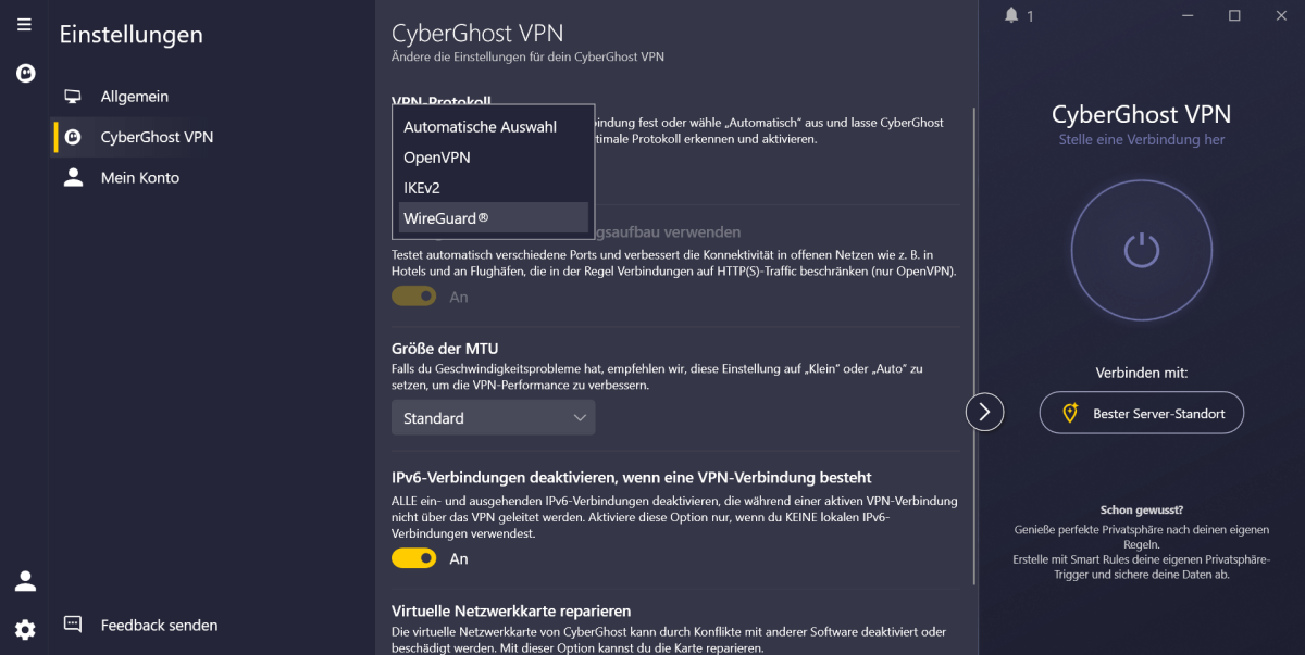 Cyberghost VPN - Protokoll