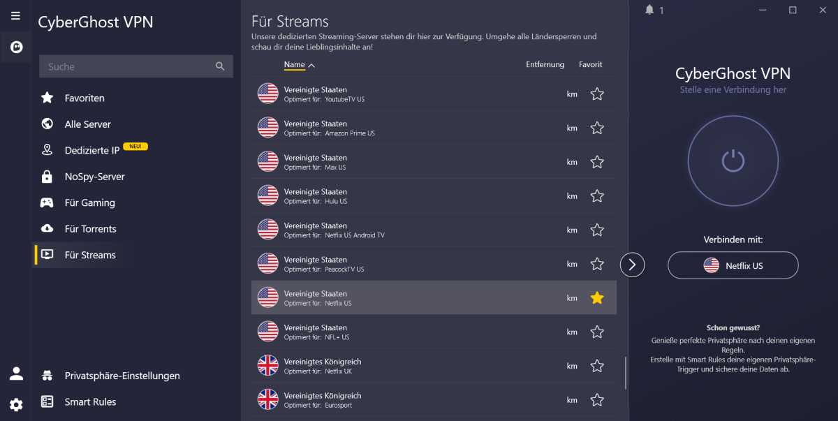 Cyberghost VPN - Streaming