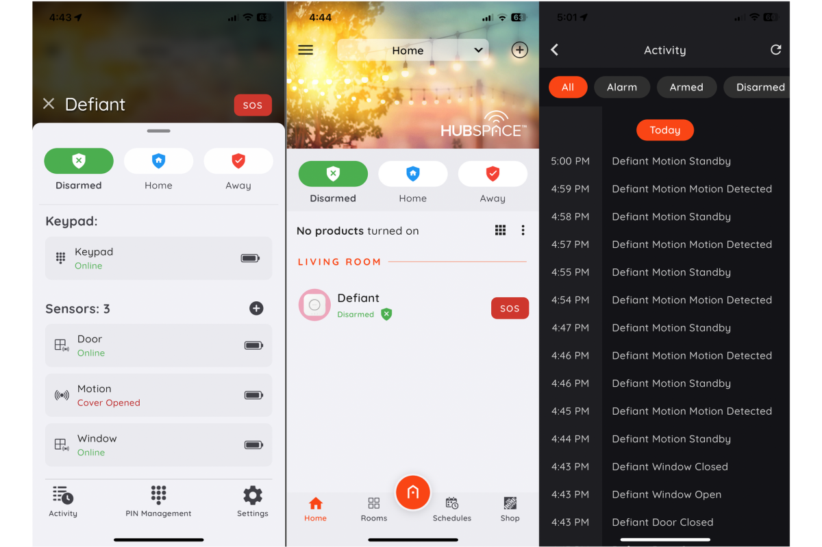 Defiiant Home Security app screenshots