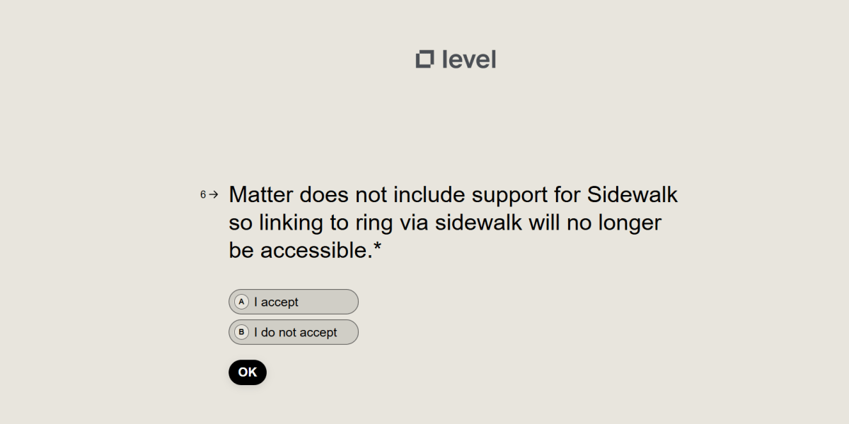 Level Lock+ Matter firmware update ends Sidewalk support