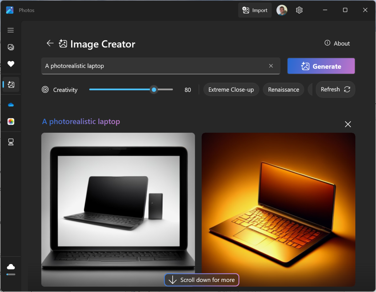 Microsoft Photos Image Creator feature screenshot