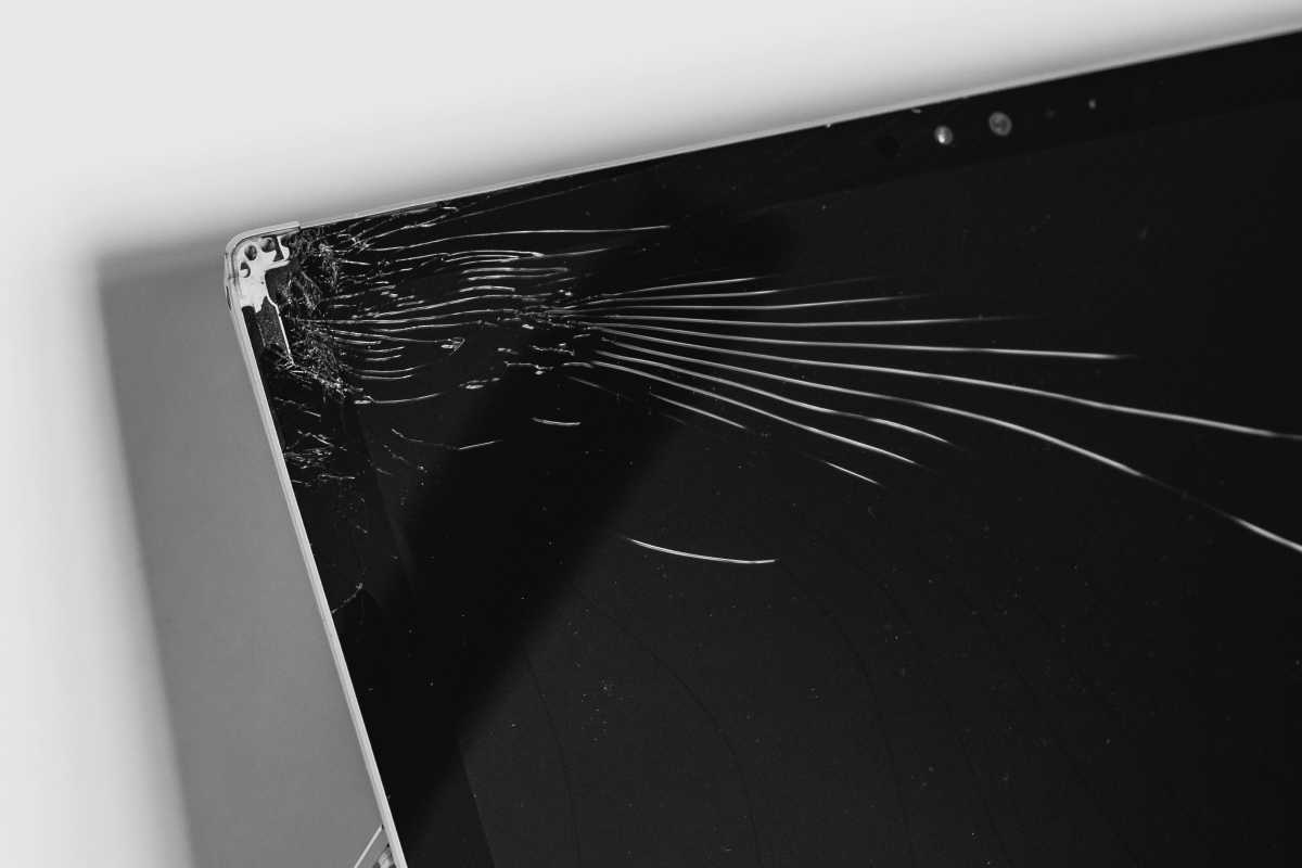 Microsoft Surface Pro laptop with cracked broken screen