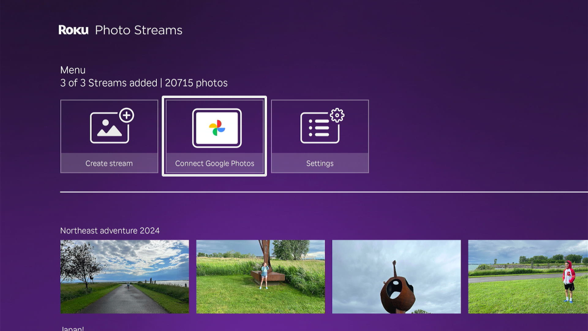 Roku's Photo Streams feature with the option to connect Google Photos