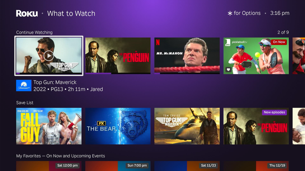 Roku's "What to Watch" menu